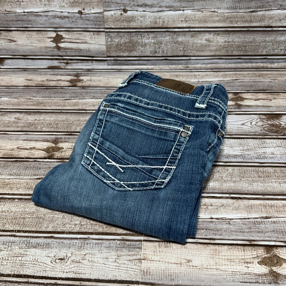 BKE Payton Slim Straight Jeans Women 29S Blue Denim Thick Stitch Low Rise